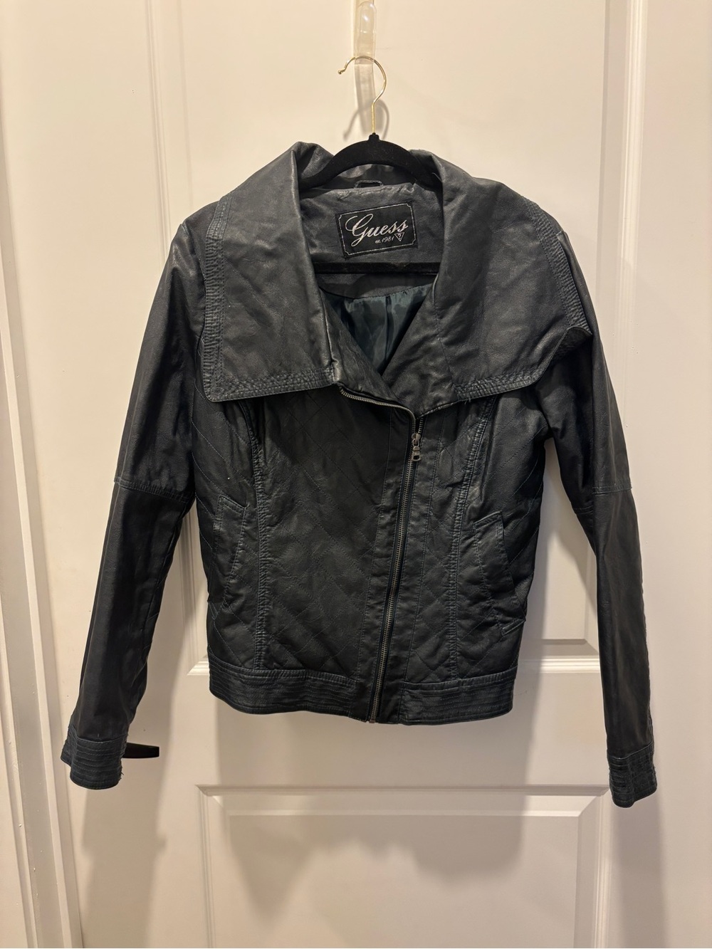 Guess Women's Dark Green Asymmetrical Faux Leather Jacket